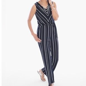 Chico's Collection Women's Jumpsuit Sz 16 Large Sleeveless Striped‎ Navy White #
